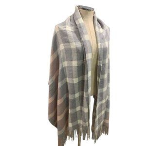 Love & Lore Women's Gray Cream Mauve Soft Shawl Wrap Fringed Checked Plaid 31" x